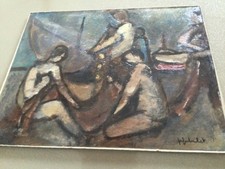 Jef Friboulet les ravaudeurs de filets huile sur fort papier marouflé sur carto