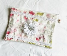 TROUSSE Pochette «STRASS» Style Ancien Vintage , Rose , dentelle fait main NEUF