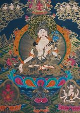 MAÎTRE D'ŒUVRE ! Peinture Thangka Tibétaine TARA Blanche Népal 69x54 Cm 24K Or