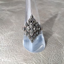 BAGUE Ancienne Art Déco en ARGENT MASSIF Marcassites Silver Ring TTD55