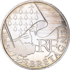 France, 10 euros, 2010, Paris, Bretagne, VZ+, argent, KM:1648