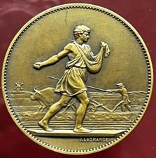 1930 ART DECO MEDAL ECOLE SAINT-LOUIS AGRICULTURE FRENCH FARMER SOWING SEEDS
