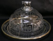 Cloche à Fromage à La Vache En Cristal Et Métal Argenté, Début XX ème