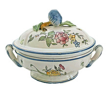 soupière en faïence de  Malicorne non signée beau décor floral Sarthe céramique 
