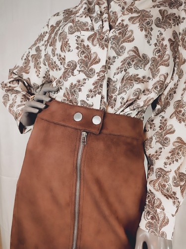 Jupe brune - , daim