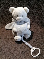 Doudou peluche ours lapin blanc gris musical Mots d'enfants Etat neuf