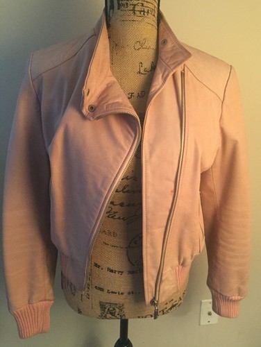 Leather pink moto bomber - pink,
