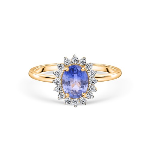 Bague halo ovale saphir bleu