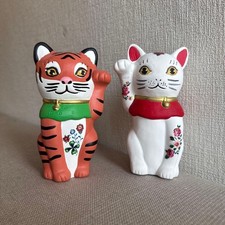 Nathalie Lete Maneki Neko & Tiger Pottery Ornament Limited Handpaint OOP