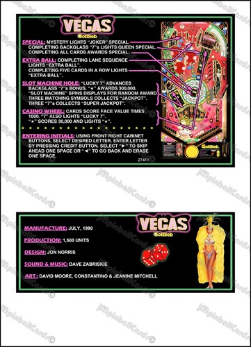 Gottlieb vegas 1990 cartes - gottlieb,