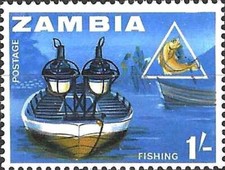 Timbre Bateaux Pêche Poissons Zambie 11 ** (67009DJ)