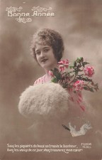 CP BONNE ANNEE FEMME