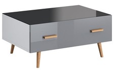 Table Basse Brillo Table De Salon 90x61cm Verre Fumé Noir Gris Laqué Blanc