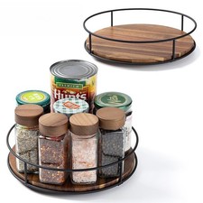 Platine vinyle en bois d'acacia pour rangement cuisine et porte épices avec rot