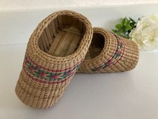 ⚜️ Ancien Petit Sabot Déco Chausson Enfant en Osier & Rotin Vintage Authentique