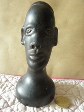 vintage buste tete africain sculpté à la main en ébène