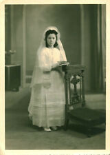  Photo ancienne communion communiante 1930 aumônière et missel prie-Dieu