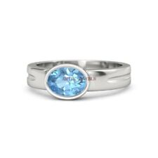 Naturel Bleu Gemme Topaze Avec 925 Bague en Argent pour Femmes #3948