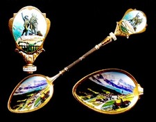 Cuillère souvenir spoon argent/émail CHAMONIX Monument à Mr de Saussure