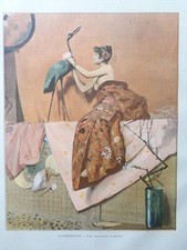 ROCHEGROSSE "Une Japonaise d'Atelier" Gravure ancienne 1886 Litho Art Modèle