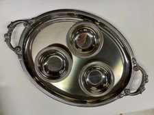 Grand plat de service en inox avec anses dauphins et 3 coupes