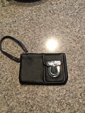 Victoria’s Secret Small Black Clutch Purse 6”x 4”  w/Buckle Pink Stitching