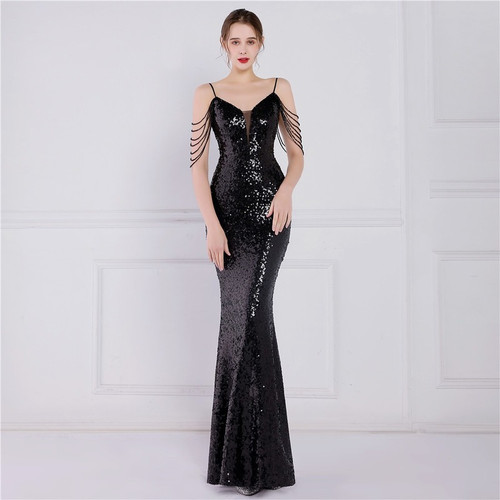 Femmes col profond robe maxi - v,