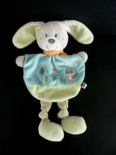 *. DOUDOU PLAT ARRONDI TEX LAPIN VERT BLEU GRIS ECHARPE ORANGE ECUREUIL TTBE