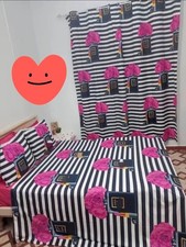 parure de draps 8pieces luxe avec 2panneaux rideaux assortie