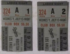 HOUSTON vs. LOS ANGELES: 07.13.1977 TICKET STUBS (2)