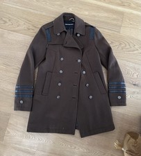 American Rétro NEUF manteau 38 kaki style militaire redingote cuir et laine