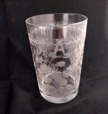 Ancien Verre Gobelet en Cristal Gravé à Décor Floral Monogramme Collection 19ème