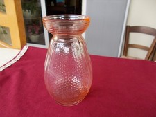 VASE A BULBE JACINTHE EN VERRE MOULE,  ART DÉCO, couleur rose (1).