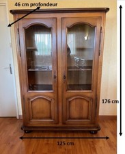 meuble bibliothèque ancienne avec 2 portes vitrées, bois, très bon état