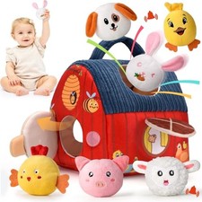 VORENUS Jouet Bebe 6 Mois Animaux de la Ferme en Peluche, Jeux Montessori ave...