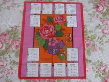 Torchon calendrier vintage 1970 bouquet de fleurs 62 X 48,5cm