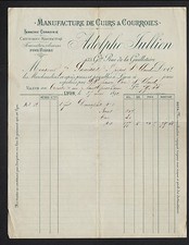 LYON (69) USINE de TANNERIE CORROIERIE , CUIRS COURROIES "Adolphe JULLIEN" 1892