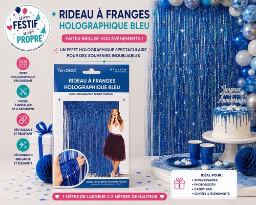 Rideau franges metallique - rideau, bleu