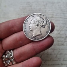 Broche Victoria Queen 1885 Argent 1/2 Crown Silver Coin Brooch