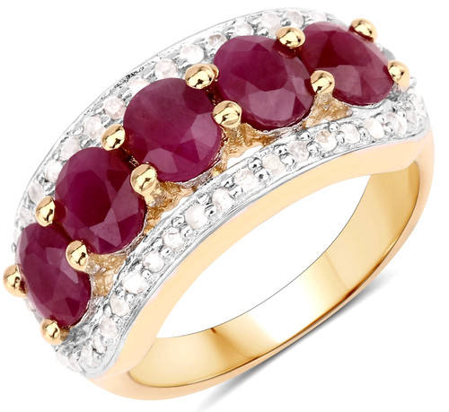 Bague rubis grappe diamant - rubis, en