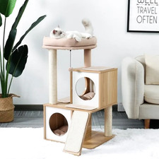 PAWZ Road Arbre à Chat Bois Moderne Beige 89cm Griffoir Sisal Panier