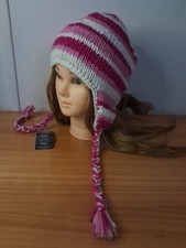 Bonnet Tu Femme Pompon Rose Hiver Fait Main  100%laine Népal