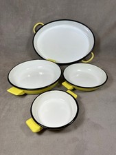 Vintage France 1970's Yellow Enamelled Sheet Metal Set of 4 Dishes
