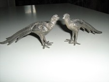 Couple de faisans en métal (argenté ?) pas coq de combat