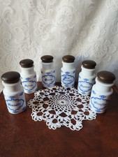 Set 6 Pots à Épices Vintage Opaline Blanc & Bleu Type Delft Support