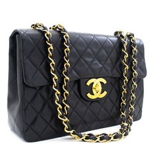 j74 CHANEL Authentique grand sac à bandoulière classique 13" chaîne à rabat n...