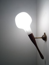 ancienne applique TORCHÈRE teak sconce wall light RISPAL design 1950 rhodoïd