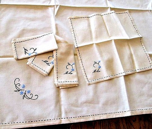 Vintage card tablecloth linen - tablecloth,
