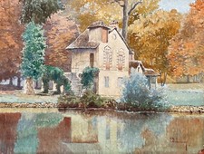 Aquarelle Ancienne Signée P. Dubuisson, Villa Au Bord De l'Eau, Début XXe