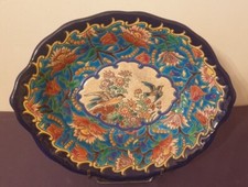 Longwy, très jolie banette en émaux cloisonnés à décor floral et oiseaux